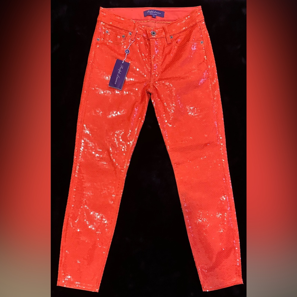 NWT $2790 ralph lauren purple label collection sequined mandarin pants Sz 26